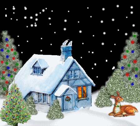 animated snowy house
